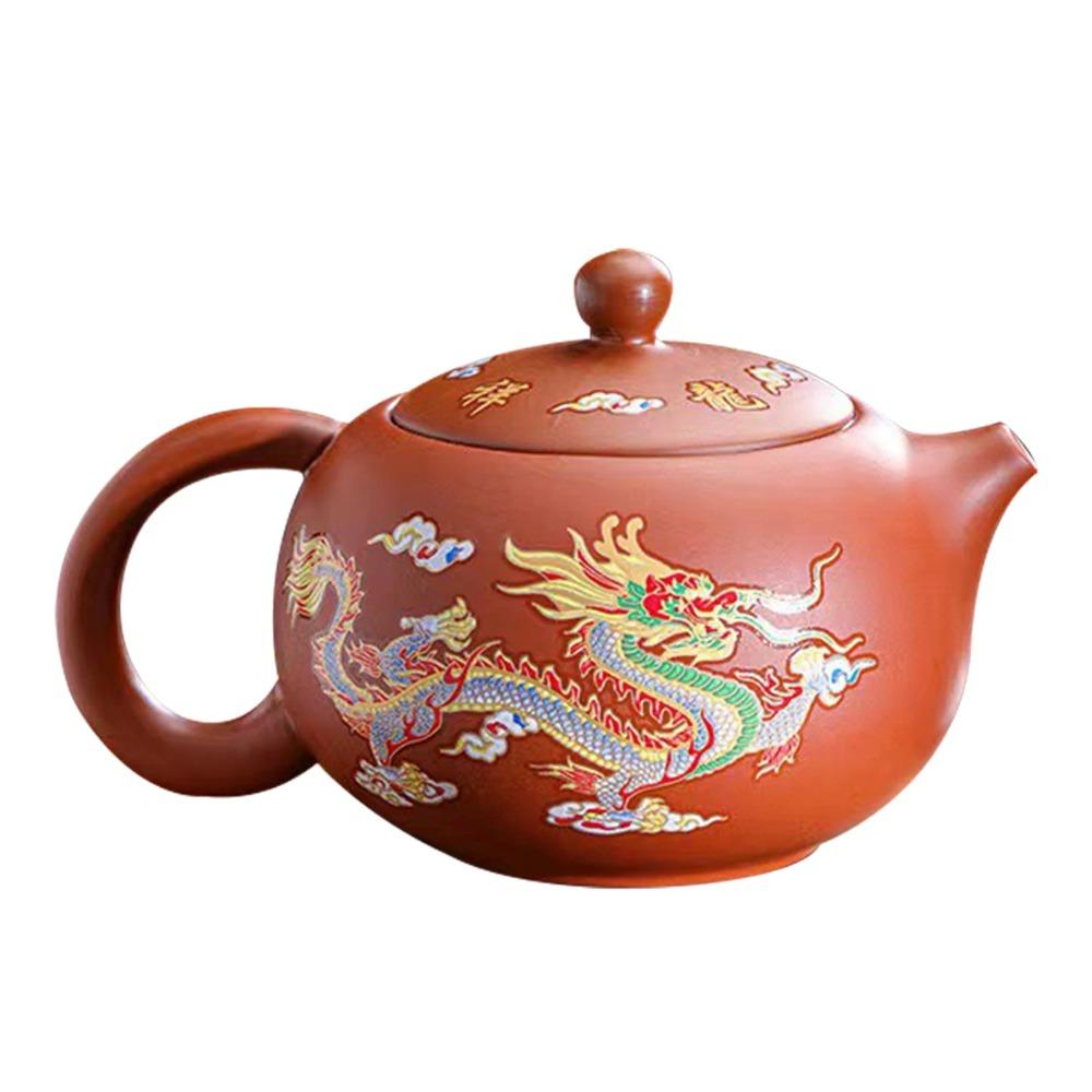 Hand-made Dragons Phoenixs Color-changing Purple Clay Teapot Anti-Scald Handle Tea Brewer Father's Day Gift Coffee Tea Tableware