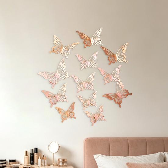 12 Pcs 3D Butterfly Wall Decor 3 Sizes Removable Hollow Mural Stickers for Bedroom Living Room Birthday Party Cake Decoration