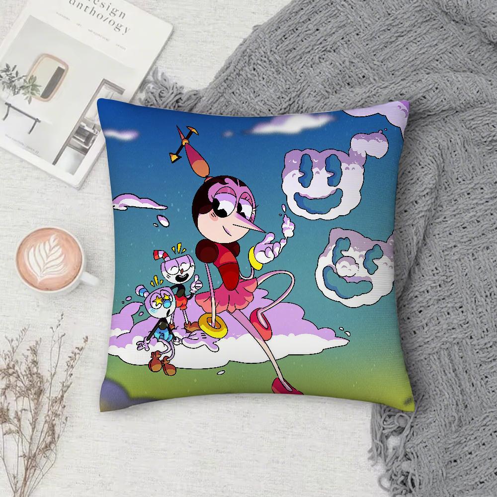 Cartoon C-Cupheads Pillow Case Square Double-Sided Printing Sofa Cushion Cover Pillowcase Bedroom Bedside