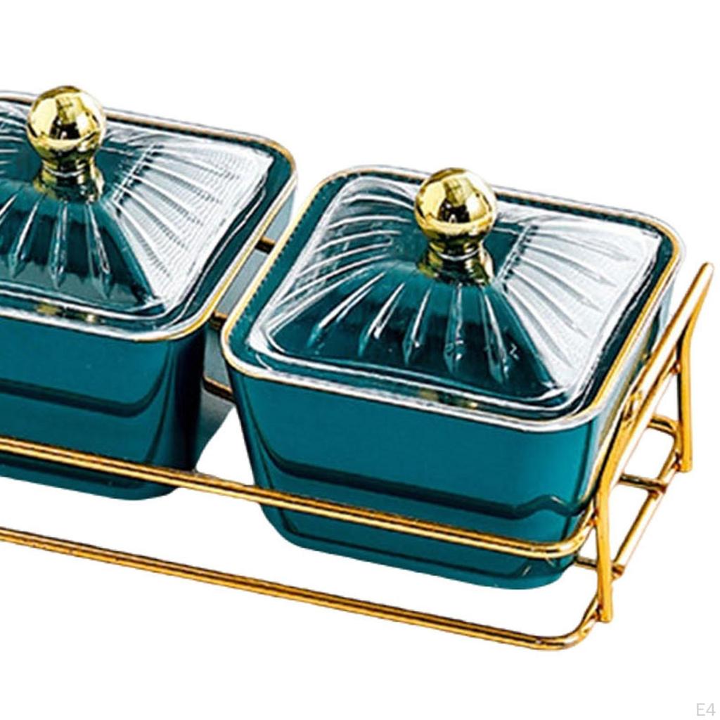 Dried Fruit Plate Set Covered Candy Jar 3 Grid Multipurpose Cookie Snacks Tray for Kitchen