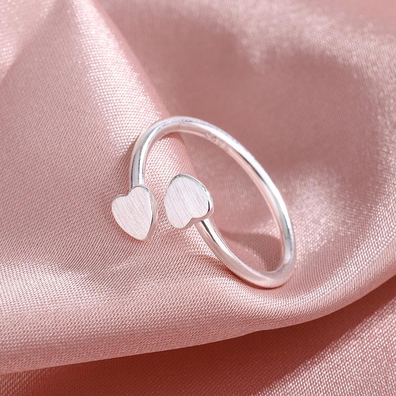 New Cute Brushed Love Simple 925 Sterling Silver Jewelry Fresh Small Heart Shaped Opening Rings TYB476
