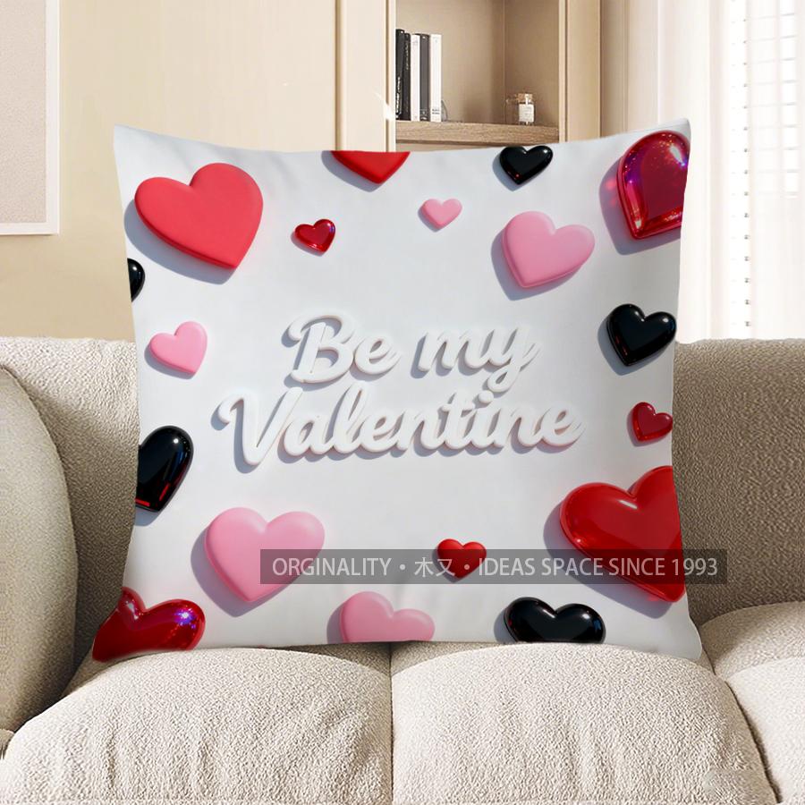 2D Hugs And Kisses Heart-Shaped Cushion Design Pattern Cushion Cover Suitable For Sofa Bedroom Car Pillow Cover