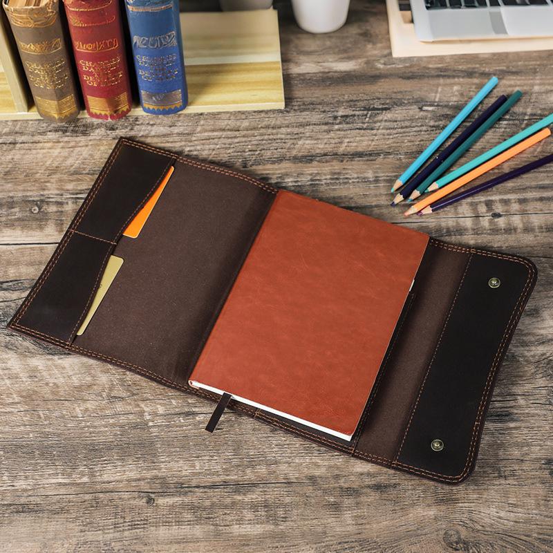 Retro Coffee A5 Full-Grain Cowhide Notebook Cover - Handmade Flip-Top Planner