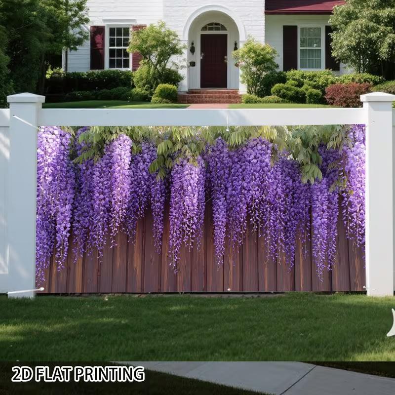 2D Ländlicher Holzzaun Kaskadierende Lavendel-Glyzinienblüten Hof-Hintergrund