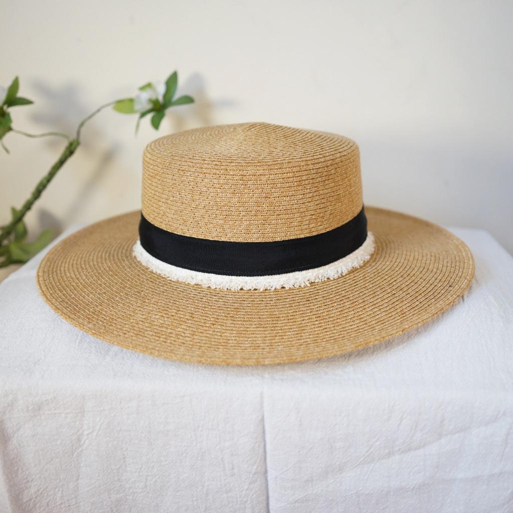 Japanese Retro Small Fresh Wide Brim Versatile Flat Top Top Hat Women'S Summer Sunshade Sunscreen Holiday Beach Sun Straw Hat
