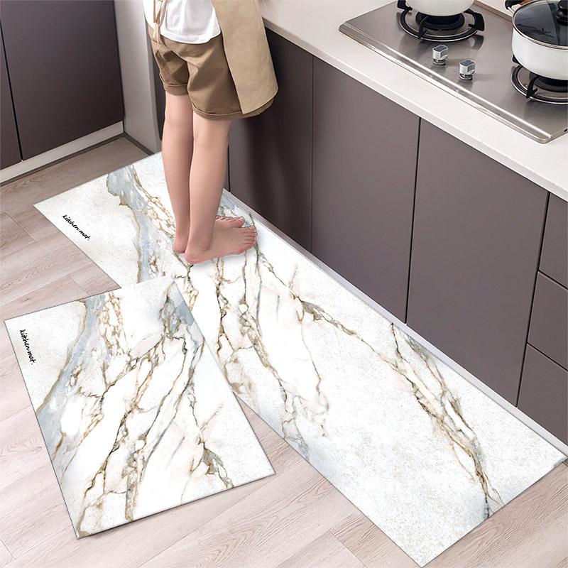 1Pcs Anti Fatigue Kitchen Rugs, OneHouse Marble Print Waterproof Non-Slip Thick Cushioned Kitchen Mat Heavy Duty Comfort Standing Mat for Kitchen