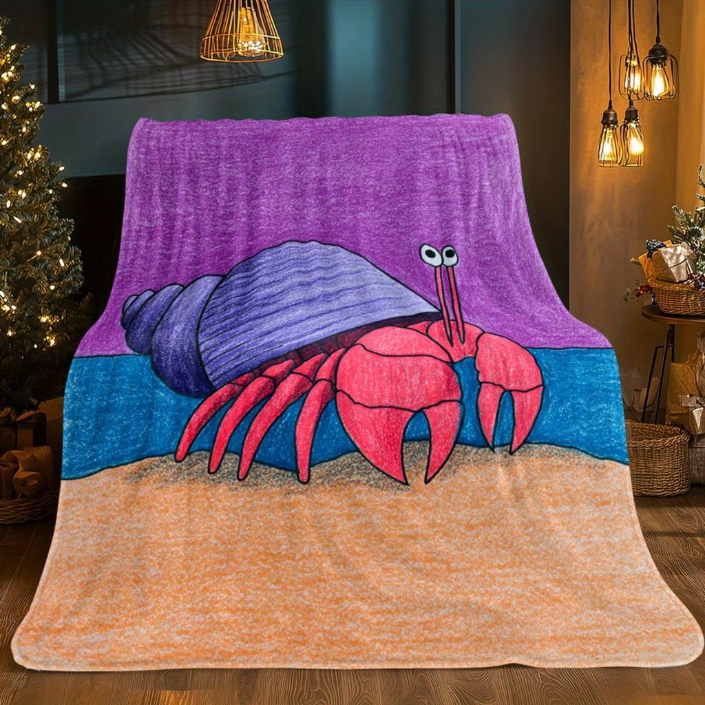 Whimsical Purple Shell Crab Flannel Blanket Soft Warm Lightweight for Sofa Bedroom Living Room Ideal Gift for Adults Family