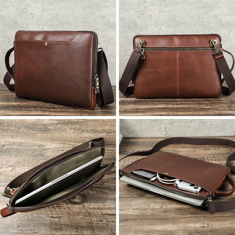 Genuine Leather Laptop Bag For MacBook Pro 14.2 Multi-Functional Crossbody Handheld