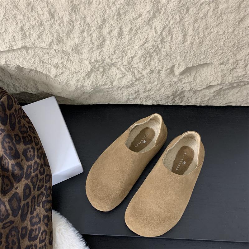 Lazy wind! Retro round head ugly cute one-pedal Boken single shoes 2025 autumn and winter soft-soled grandma shoes