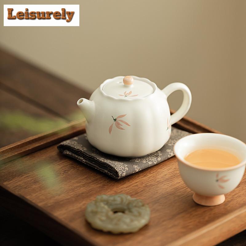 158ml Orchid Wind Chime Cream Ding Kiln Flower Teapot Small Tea Infuser Pot Tea Brewing Kettle With Strainer Tea Ceremony Craft