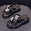 Brand broken size soft leather outer wear one-word slippers new sandals in summer muffin platform sandals