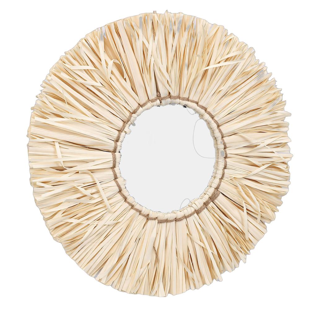 Espejo de Pared de Paja Estilo Nórdico Espejo Colgante con Borla de Paja Tejida a Mano Decoración de Pared Boho