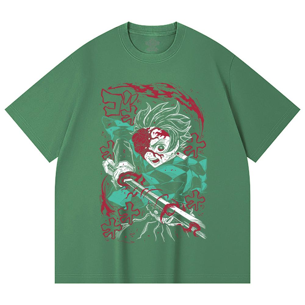230 Gsm 100% Cotton Demon Slayer V41 Demon Tanjiro Print Unisex Heavy Cotton T Shirt