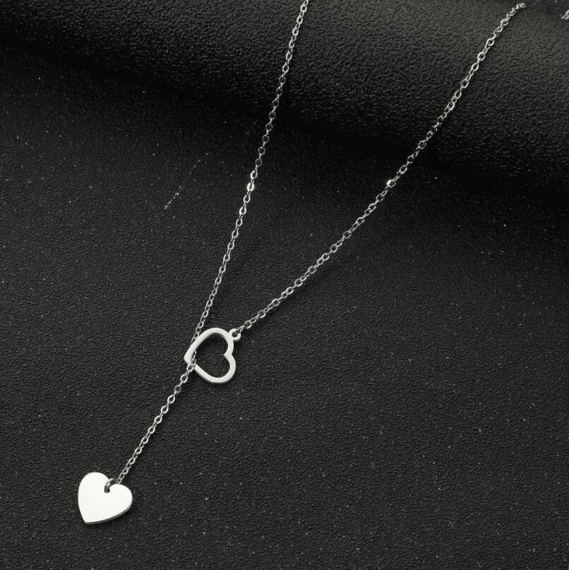Geometric Stainless Steel Heart Pendant Necklace - Women s Couple Clavicle Chain