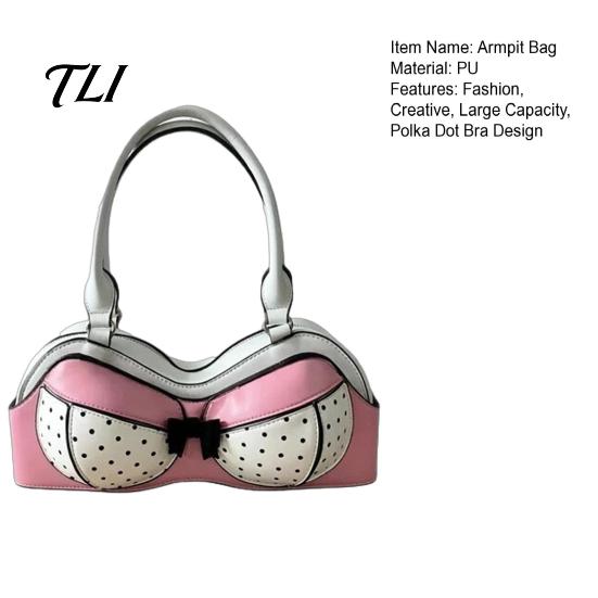 Borsa a Spalla Estetica di Nicchia a Pois a Forma di Reggiseno per Donna, Pelle PU Creativa con Compatto Spazio di Archiviazione Stratificato, Tracolla Regolabile, Moda