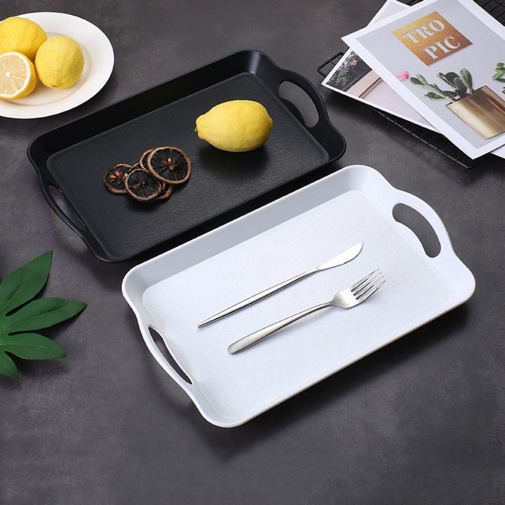 Wood Grain Kitchen Table Trays with Handles Fruit Plate Waterproof Food Serving Trays  Living Room