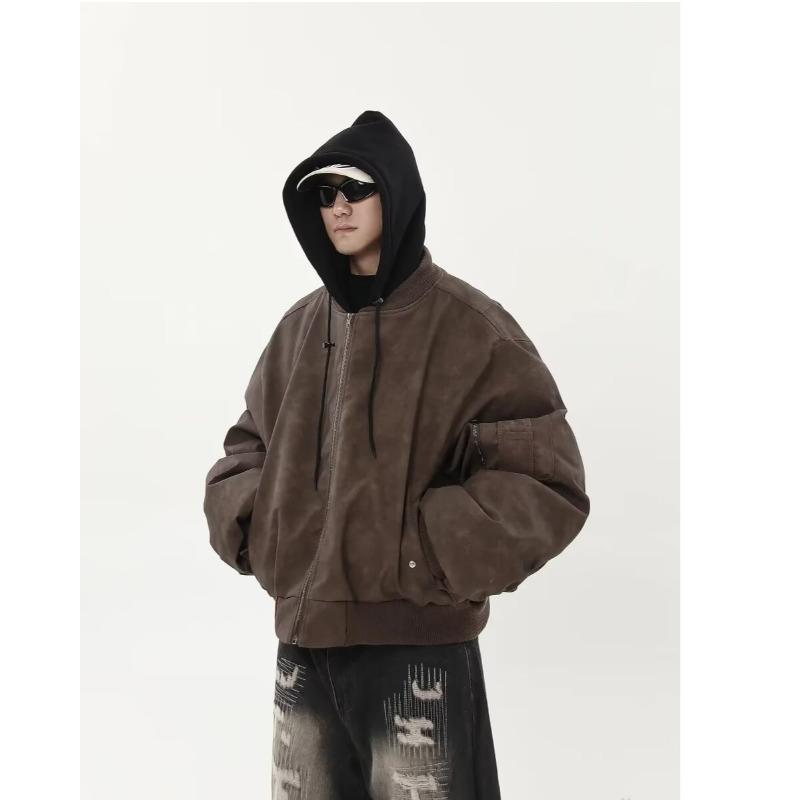 Hooded Leather Jacket Men Bomber Jacket Motorcycle Sleelve Winter Warm Thiened Casual Loose Solid Color Fit Man Top