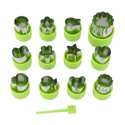 12PCS Cookie Cutter and 1 Demolding Rod Stainless Steel Cutting Mold for Dough Vegetable Fruit Green