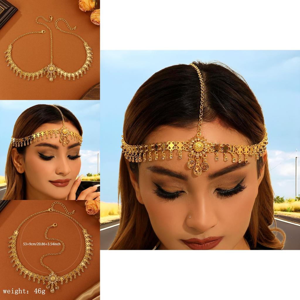 Oriental Inspired Gold Alloy Head Jewelry With Embedded Crystals For Womens Accessories