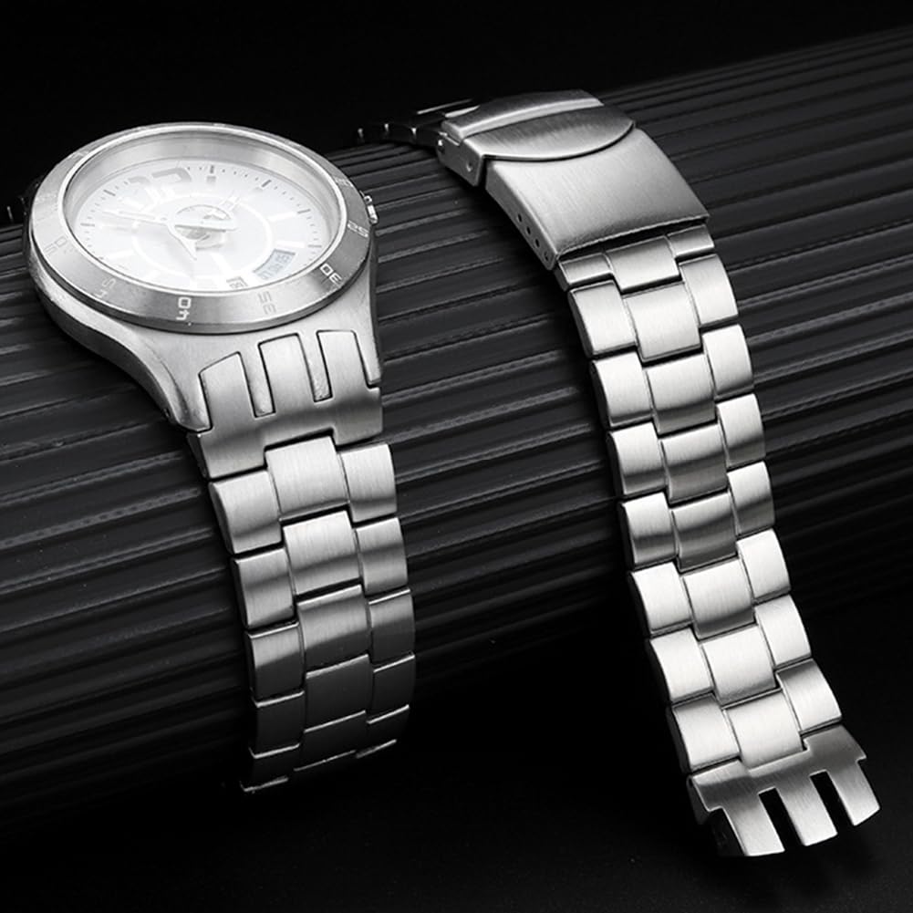 Sibehill 20mm Replacement Stainless Steel Watch Band for Swatch, with Adjustment Tool, Arched Concave Mounting Type
