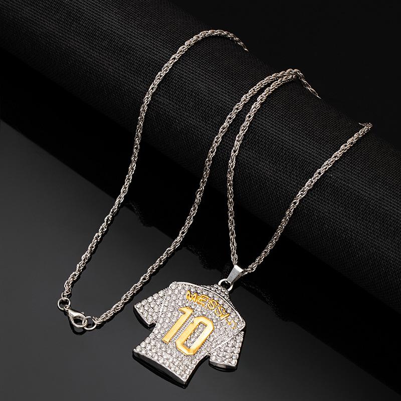 Hip-Hop Personality Trend Full Diamond Necklace Football Lover No. 10 Jersey Men'S Twist Chain Long Sweater Chain