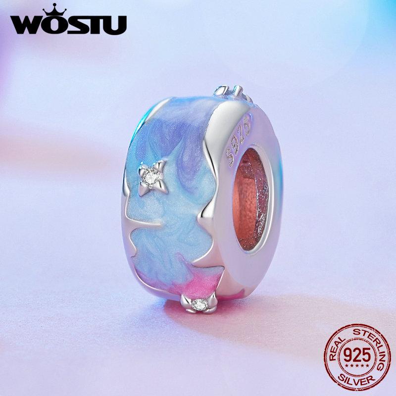 WOSTU Fantasy Series 925 Sterling Silber Einhorn-Charm, mystischer Herz-Anhänger, Planet, Regenbogen-Perlen, passend für Armbänder, Halsketten, DIY-Geschenk