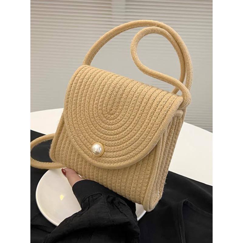 Straw bag new versatile small bag handmade cotton thread woven bag women's holiday wind messenger small square bag