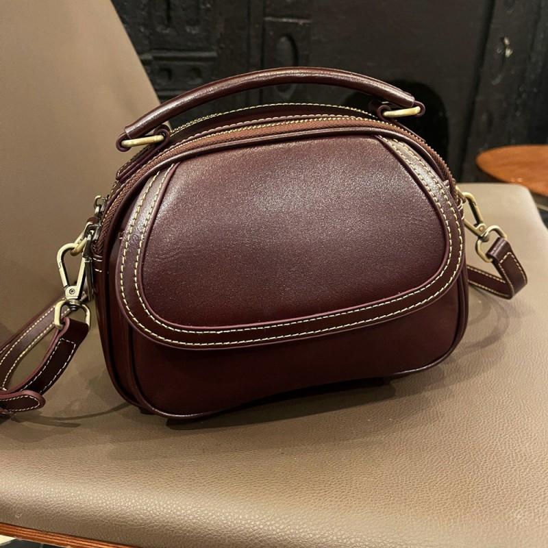 

Soft Leather Bag First Layer Cowhide Vegetable Tanned Small Round Live Broadcast Portable Cross-body Retro Genuine Women s 851 23x9x17cm