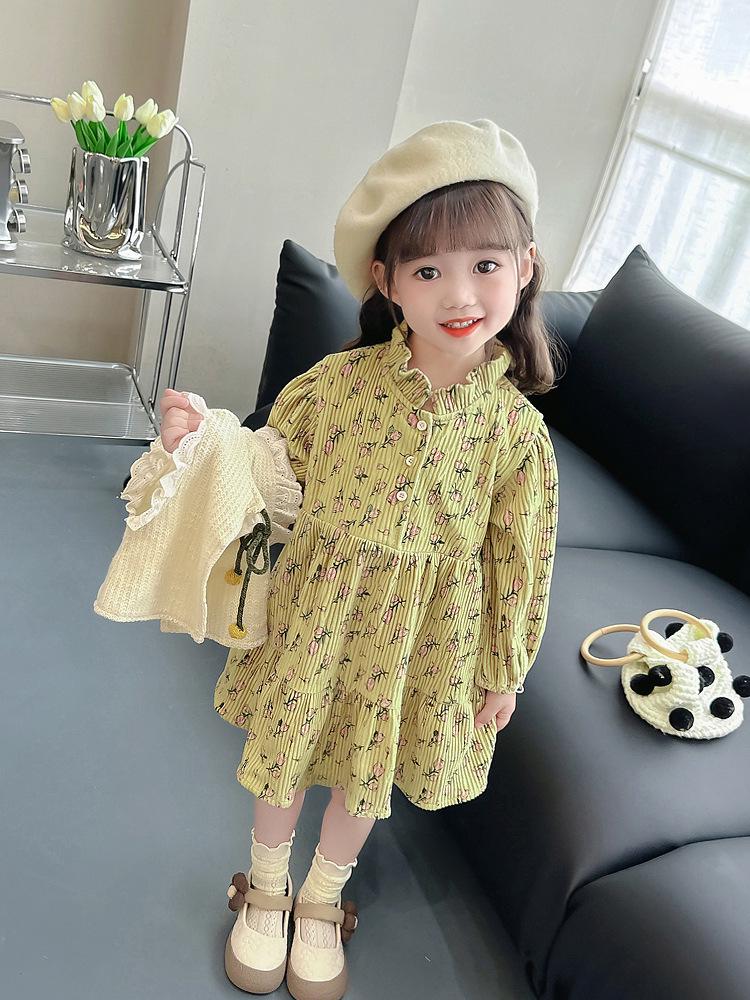 Girls' Stylish Princess Vest Dress Set – Long-Sleeve Floral for Spring & Autumn 2025