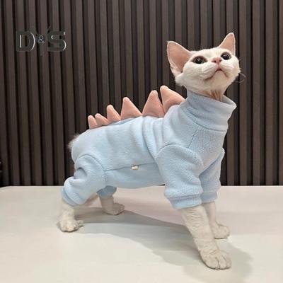 Haine pentru pisici dinozaur Costum de pijama pentru pisică Sphynx de iarnă din lână moale Jachetă caldă de pisică pentru pisici fără păr de interior