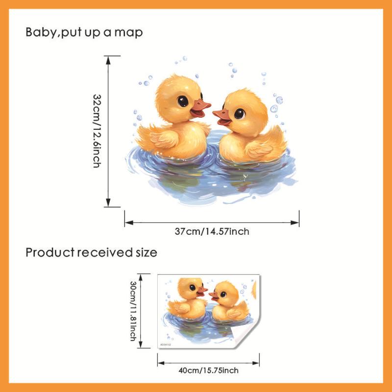 Cartoon Ducks Playing Water Toilet Stickers Bathroom Decor Waterproof Toilet Seat Decals For Toilet Lid,Glass,Cabinets,Bathroom