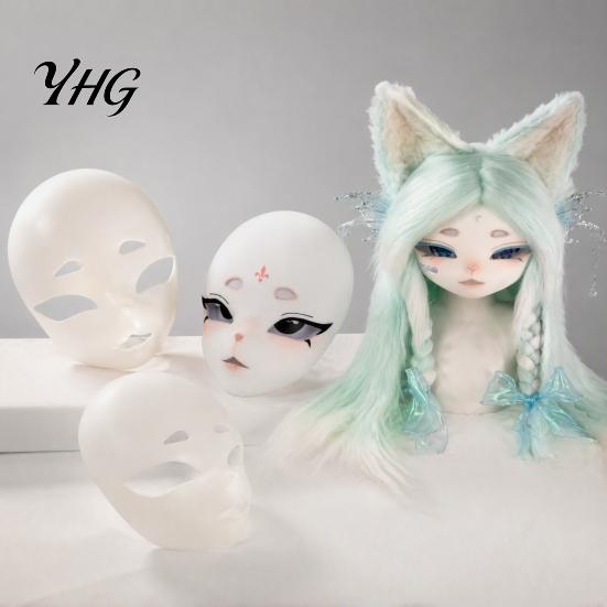Halloween Party Mask DIY Blank Fox Mask, White Furry Head Base Unpainted Animal Anime Style Costume Fursuit Accessory for Masquerade Cosplay Therian
