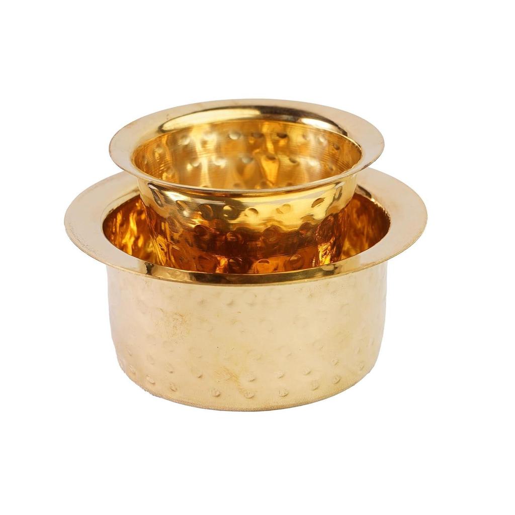 Indian Brass Coffee Cup Dawara/Dabara & Tumbler for Serving Filter Coffee/Tea/Traditional Kumbakonam Brass Dabara - | Hammered Matt - 150ml (Set of 1)
