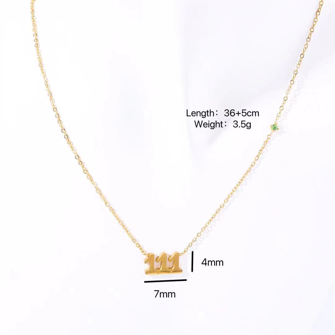 

Stainless Steel Angel Digital With Diamond Necklace 111 222 Collarbone Chain Cut Triple Serial Digital Pendant Necklace