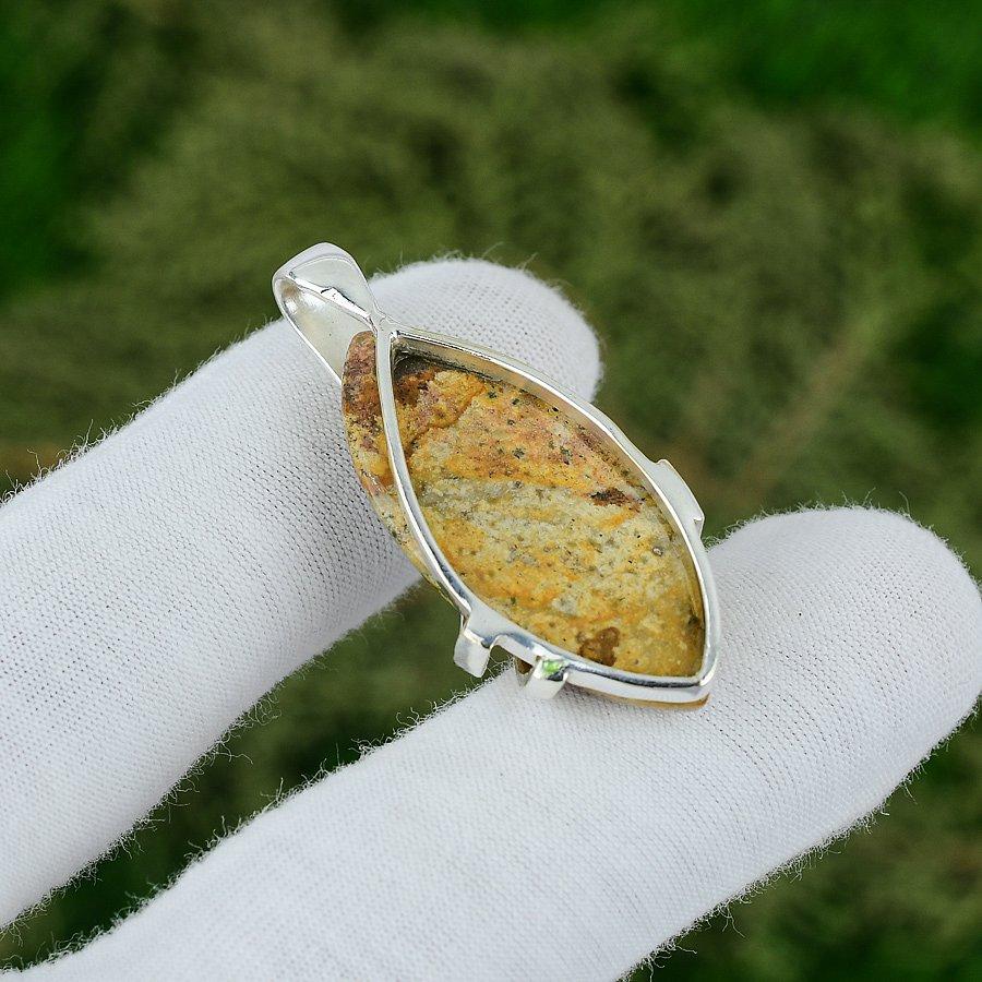 925 Sterling Silver Picture Jasper Gemstone Wedding Anniversary Pendant Jewelry