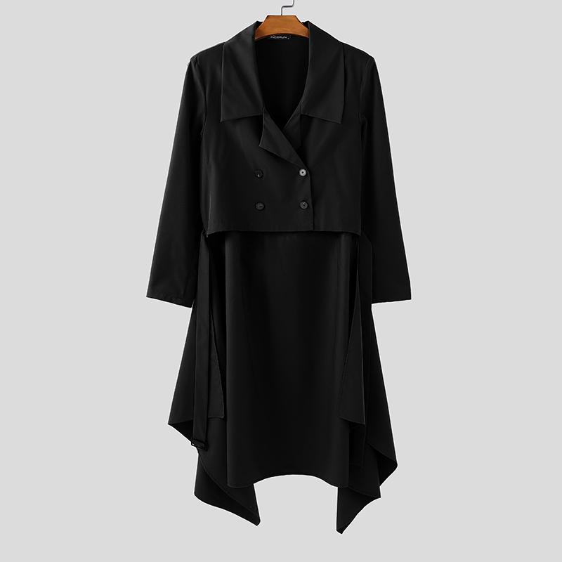 INCERUN Frühling Herren Langarm Knöpfe High Low Unregelmäßig Lange Mäntel Windjacke