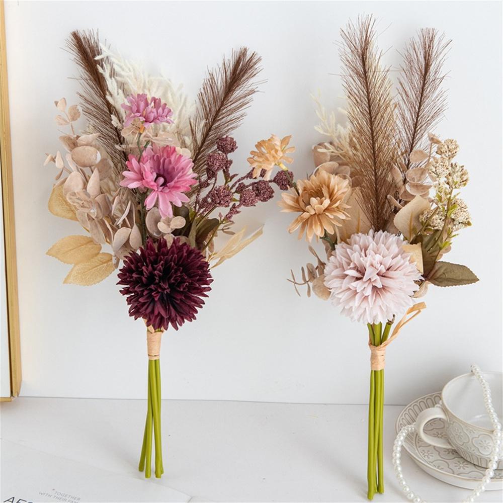 Silk Chrysanthemum Bouquet Silk Artificial Floral Arrangement Artificial Flowers Vibrant Reed Decorative Flowers For Home Diy