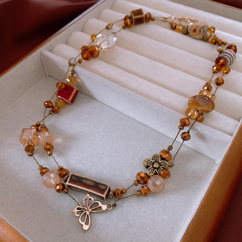 

Цветок Керамические Рисовые Бусины Бисером Многослойное Ожерелье Ретро Изысканная Цепочка на Ключицу Чувство Дизайна Нишевое Ожерелье Женское