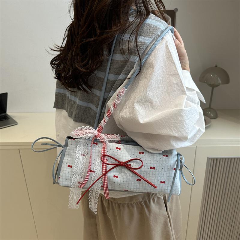 Women S Cute Bow Lace Contrast Tote Bag Single Shoulder Underarm Bag