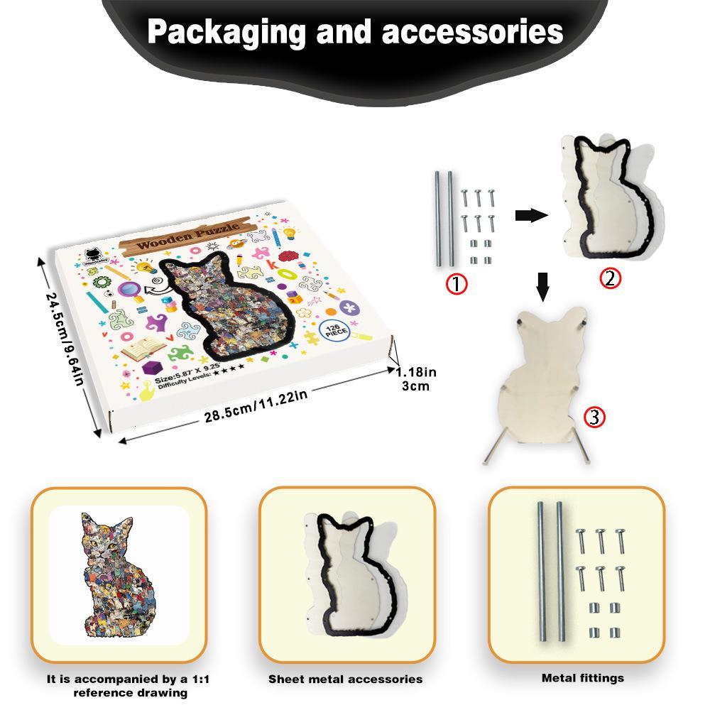 Wacocetoy Cross-Border Popular Cat Puzzle With Frame Wooden Special-Shaped Splicing Toy Ornament Diy Handmade Puzzle