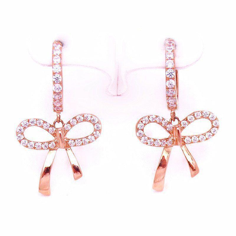 Purple Gold-Plated Rose Gold Color Gold-Plated Bow Earrings Sweet And Cute Design Ear Jewelry