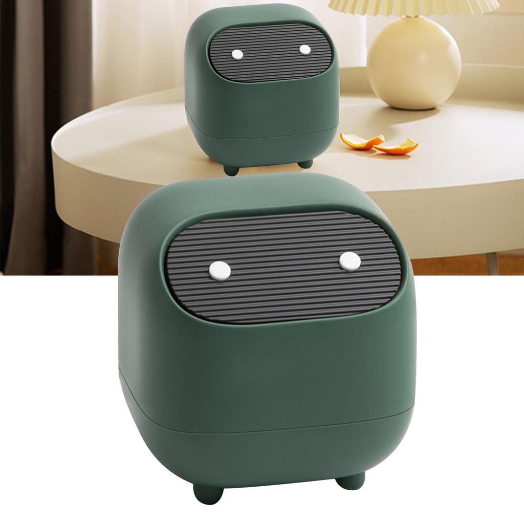 Mini Trash Can 2 Layer Press Type Plastic Countertop Garbage Can with Lid for Table Bedside Desk Green