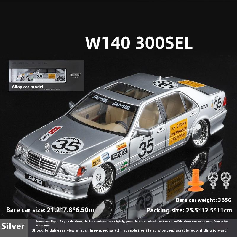 1:24 W140 320SEL Alloy Vintage Car Die-cast Metal Classic Car Toy Model Sound Light Pull Back Collectibles Children Birthday Gif