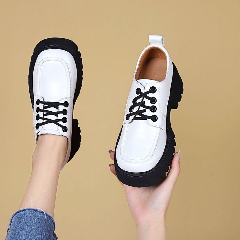 Fashion Mary Jane Loafers  Women'S Thick Sole British Style Vintage Leather Shoes Spring Autumn Lace Up Footwear