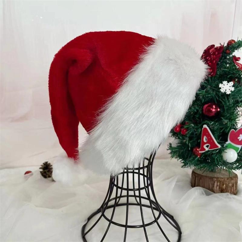 30x42cm Christmas Hat Santa Hat for Adults Unisex Red Velvet and White Brim Xmas Hat for New Year Festive Holiday Party Supplies