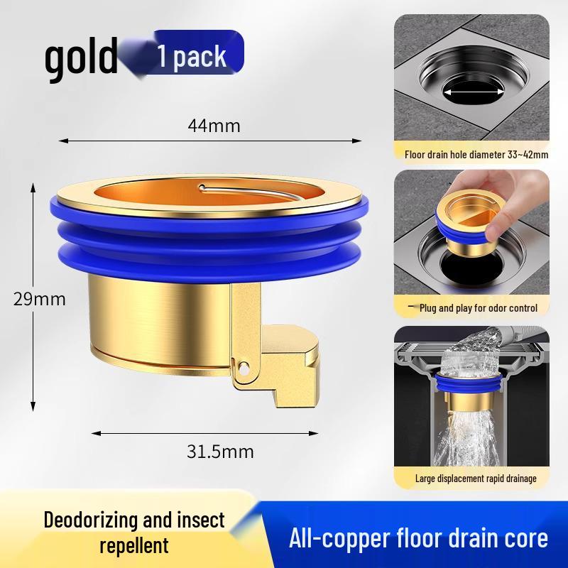 Universal Anti-Clog All-Copper Floor Drain Core - Odor-Proof, High Water Volume, Insect-Resistant, Anti-Backflow for Bathroom and Toilet.