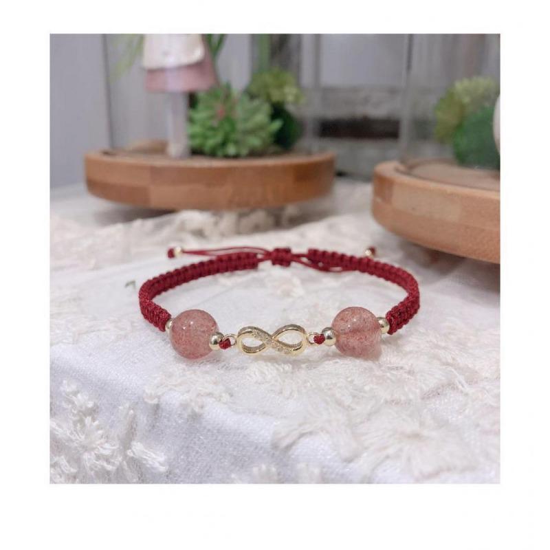 Natural Strawberry Crystal Hand Woven Friendship Bracelet Sweet Jewelry For Women Girls