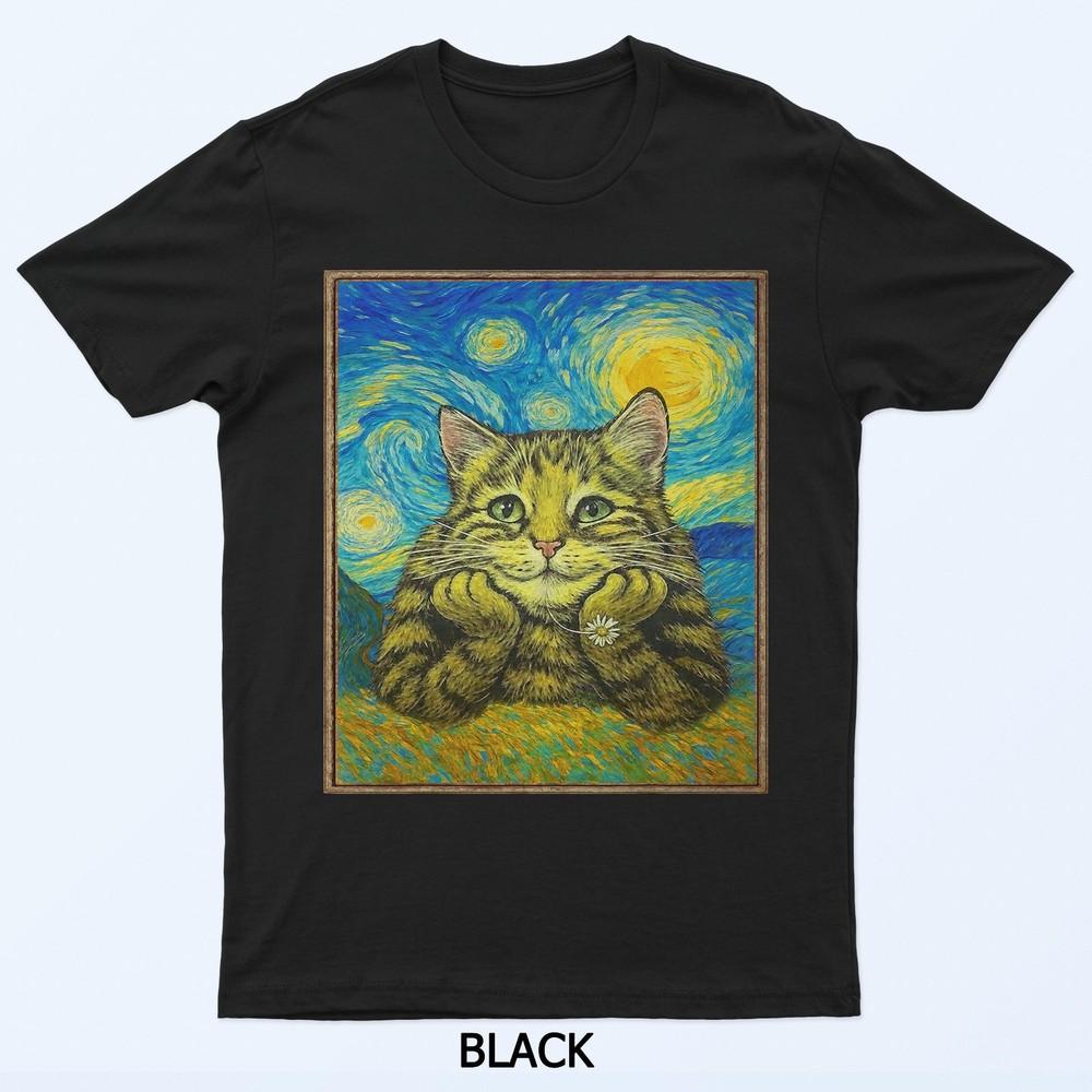 

Funny Cat Graphic Starry Night Van Gogh Dreamy Cat Vintage T-Shirt S