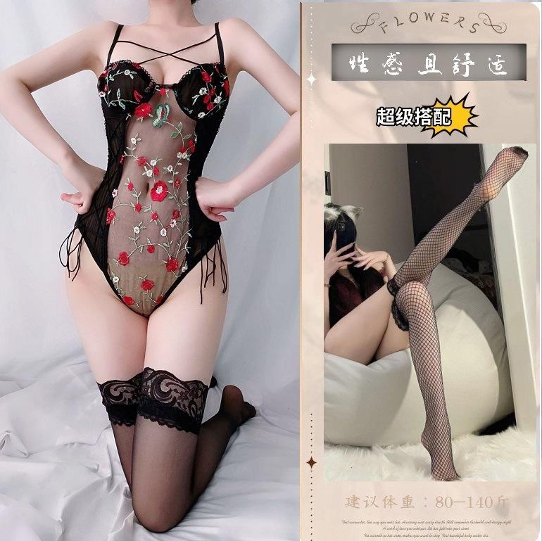 Cross-border sexy sex underwear women's mesh embroidery perspective sex fun pure passion set pajamas underwear