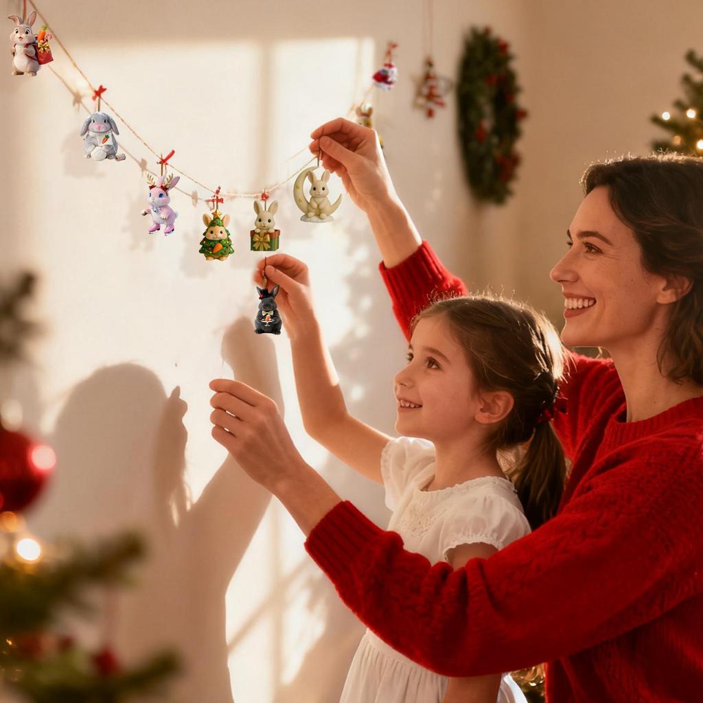 Weihnachtshase Ornament Countdown Acryl 2D Flach Tagesdeko Countdown Bis Weihnachten Hasenkalender für Kinder Kleinkinder Teenager Erwachsene